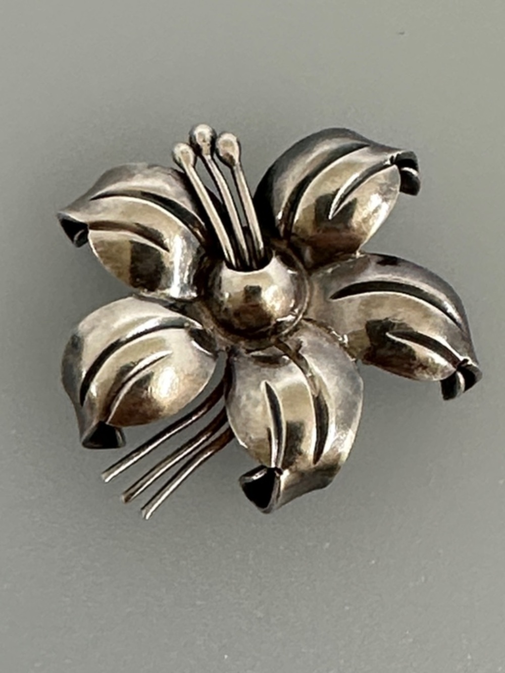 Sterling Silver Floral Brooch - Elegant Silver Flower Pin